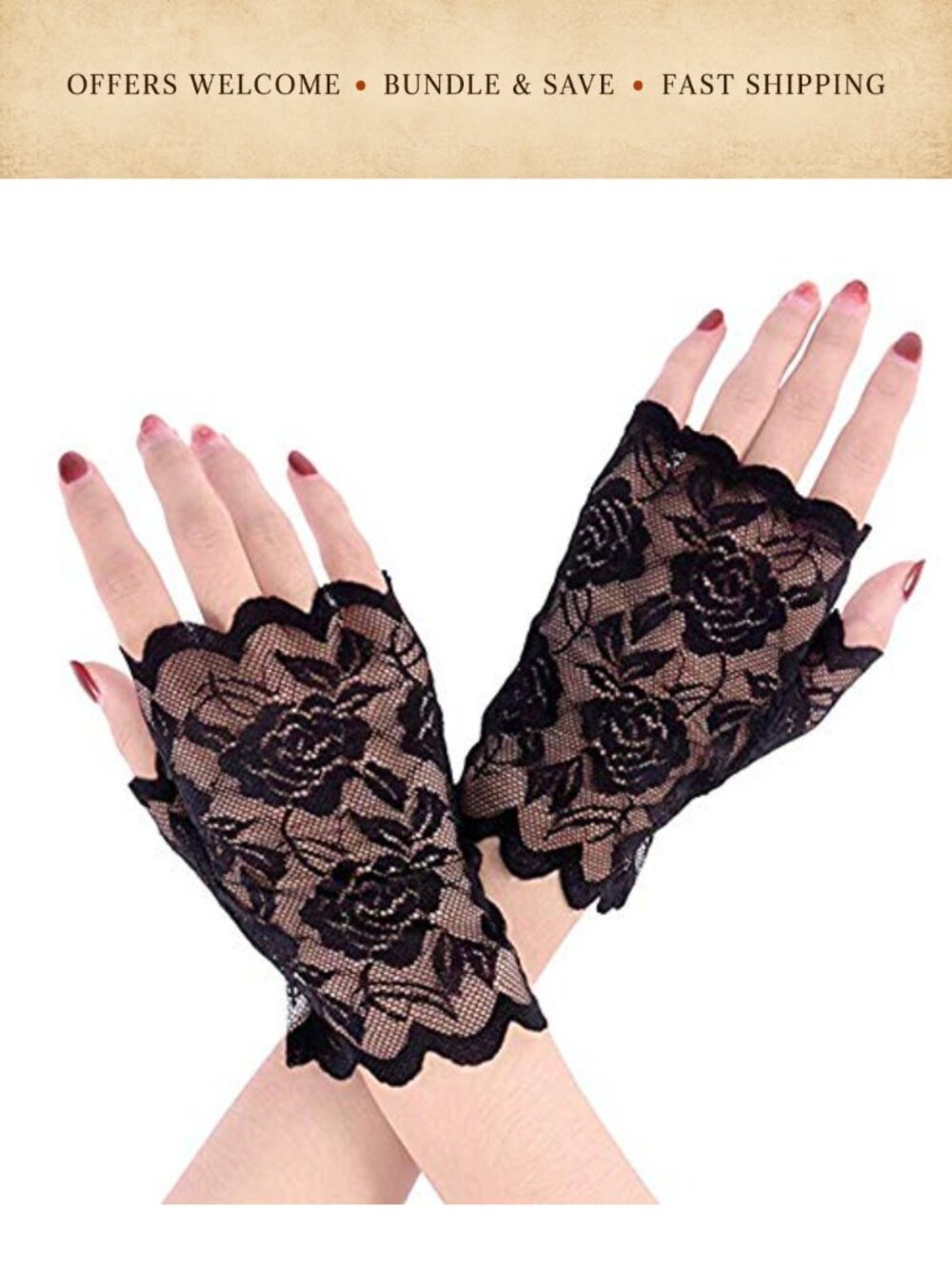 Lace Fingerless Gloves Nylon Spandex Floral Party Costume Accessory